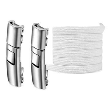 Imagem de Press Lock Shoelaces Without Ties Elastic Laces Sneaker Widened Flat No Tie Shoe Laces Kids Adult Shoelace For Shoes(WHITE)