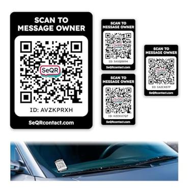Imagem de Etiquetas de contato de carro | Etiquetas inteligentes seguras para proteção de veículos e mensagens privadas | Inclui 4 etiquetas para uso em janelas, portas, porta de gás/carregamento | Sem taxas de
