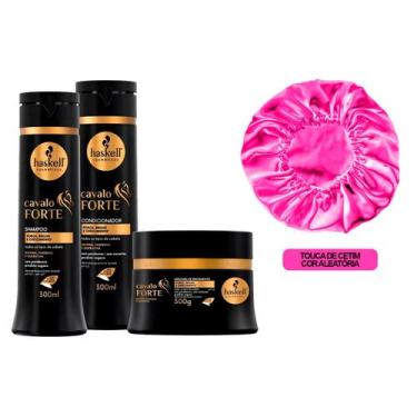 Imagem de Kit Haskell Cavalo Forte Trio Capilar 300ml +Touca Antifrizz