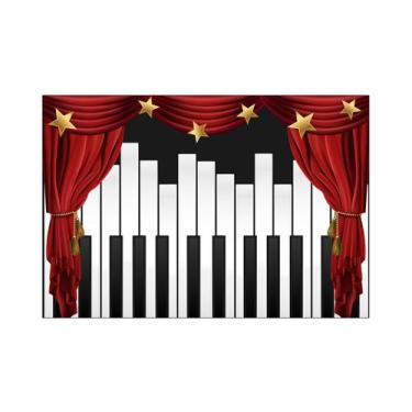 Imagem de Fundo Fotográfico 2,20 x 1,50 - Teclado Musical com Cortina Vermelha 0