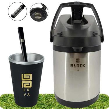 Imagem de Kit Tereré Garrafa Inox Black Erva 2,5L Cuia Térmica E Bomba