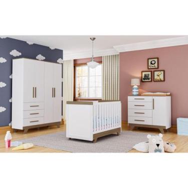 Imagem de Quarto Completo Bebê Moveis Peroba Retro  100% MDF Branco Carvalho por