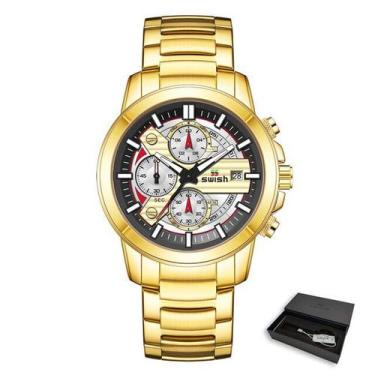 Imagem de Relógio SWISH  Masculino  Militar à Prova D água Ouro Aço  - ElaShopp
