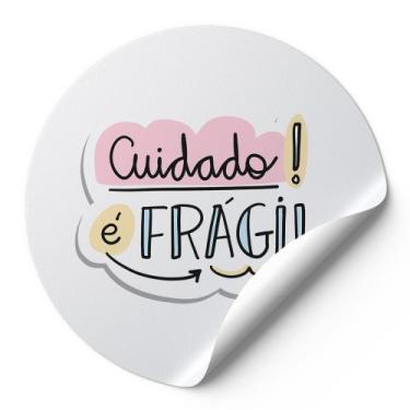 Imagem de 120 Etiquetas Auto Colante Adesivos Redondos Cuidado É Frágil Fundo Br