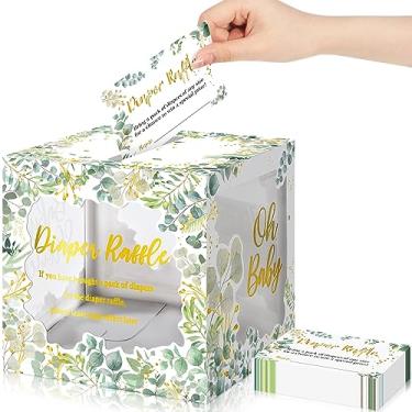 Imagem de Pasimy 51 peças de bilhetes para sorteio de fraldas com caixa de cartão de sorteio de fraldas transparente verde sorteio de fraldas conjunto de caixa de sorteio de fraldas kit de jogo de sorteio de