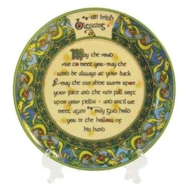 Imagem de Royal Tara Bone China Blessing Plate Old Irish Celta Manuscritos Cerâmica Utensílios de Cozinha Lembrança Presente de Abertura de Casa Diâmetro 10 cm, Verde