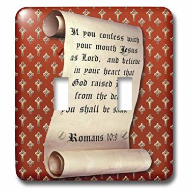 Imagem de 3dRose lsp_165732_2 Romanos 10 Verso 9 em um pergaminho e uma cruz de coração dourada em fundo vermelho