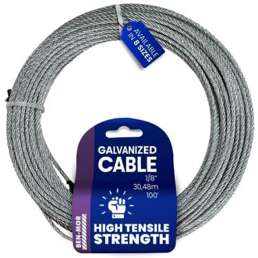 Imagem de Cabo de aço galvanizado – 1/20.3 cm x 100 FT 7X7 Core Fio flexível para cercas, varal, corrimão de convés, polia e corda de loop de guincho com limite de carga de trabalho de 154 kg para uso doméstico