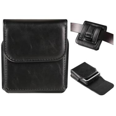 Imagem de Capa de couro para celular para Samsung Galaxy Z Flip 5, Z Flip 4, Z Flip 3, Z Flip 5G / Motorola Razr+ 2023, Razr 5G, Moto Razr Plus 2022 2019 e suporte magnético com clipe de cinto (preto)