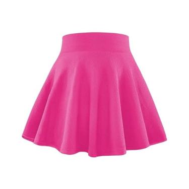 Imagem de BOOPH Saia infantil para meninas, casual, rodada, lisa, plissada, elástica, uniforme, patinadora, Vermelho rosa, 10-11 Anos
