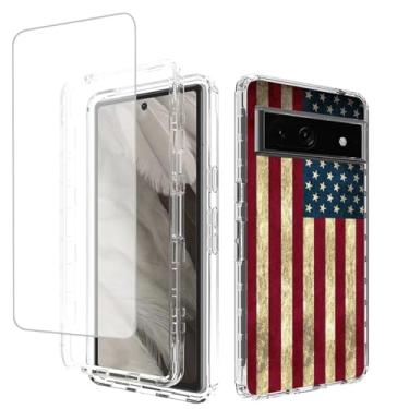 Imagem de Yodueiv Capa para Pixel 7A, capa para Google 7A G0DZQ com protetor de tela de vidro temperado, capa protetora para celular com estampa de bandeira transparente de corpo inteiro para Google Pixel 7A