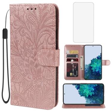 Imagem de Gufuwo Capa para Galaxy S22 5G, capa carteira para Samsung S22 SM-S901U com protetor de tela de vidro temperado, flor de renda, couro PU, flip com suporte para cartão de crédito, capa para celular