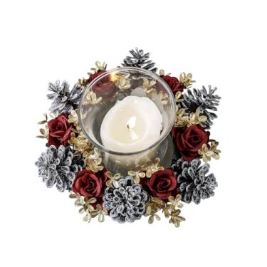 Imagem de Anel de vela de Natal, guirlanda, pinheiro, rosa, suporte de vela, guirlandas, para festa de Natal, mesa de casa, decoração de centro de mesa