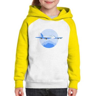 Imagem de Moletom Infantil Avião nas Montanhas - Foca na Moda, Branco, Amarelo, 