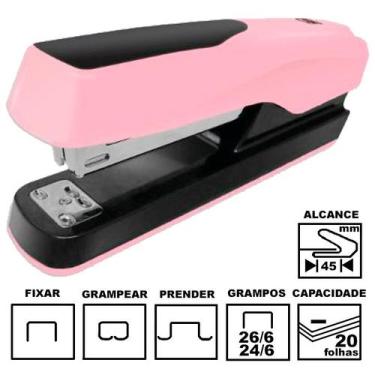 Imagem de Grampeador Tilibra G122 Rosa Claro Plástico 12cm 26/6 Ou 24/6 Até 20 F