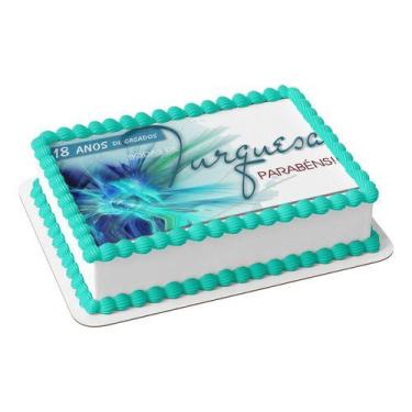 Imagem de Papel Arroz P/ Bolo Bodas De Turquesa 18 Anos De Casamento - Genérico