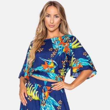 Imagem de Cropped de Viscose com Amarração Estampado - Le Julie, Azul, G