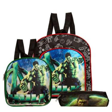 Imagem de Kit Mochila Escolar Incrível Hulk Infantil Meninos Costa - TOYS 2U