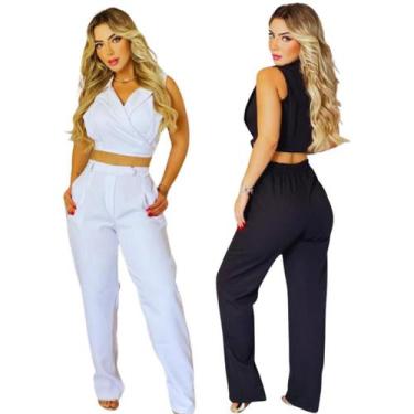 Imagem de Kit 2 Conjunto Alfaiataria Feminino Blusa Gola e Detalhe C/Calça Moda 