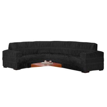 Imagem de Capa De Sofá De Canto Tecido Malha Gel 01 Peça Elasticada Preta - EDEC