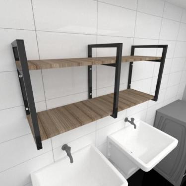 Imagem de Prateleira industrial para lavanderia aço cor preto mdf 30cm cor amade