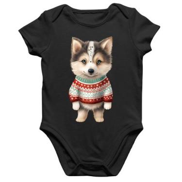 Imagem de Body Bebê Algodão Cachorro Husky Siberiano Natalino - Foca na Moda, Pr