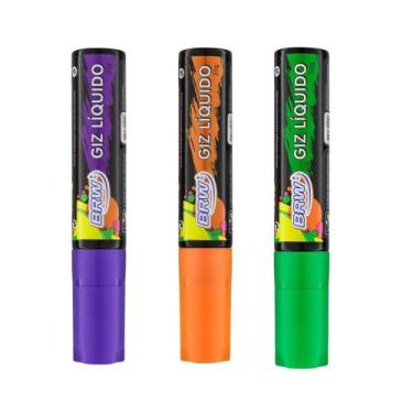 Imagem de Canetão Giz Líquido 15mm BRW 25g Canetão Lousa Vidro Carro, KIT (LAR +