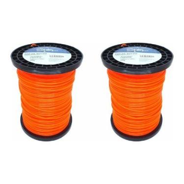 Imagem de 02 Bobina Fio Nylon Roçadeira 3mm Redondo 2kg 248 Mts Spin, Laranja