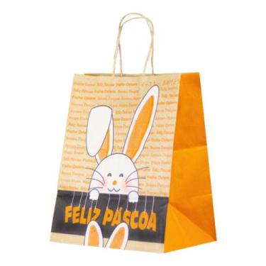 Imagem de Kit 10 Sacola De Papel Kraft Feliz Pascoa P 17,5x8,5x21,5cm - Generica