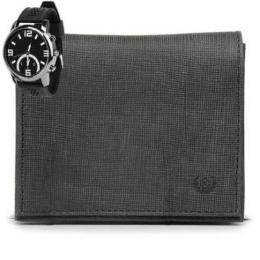 Imagem de Carteira Masculina Em Couro Bovino Grande Na Caixa + Relógio Moderno Elegante-Masculino