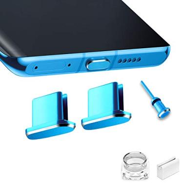 Imagem de VIWIEU Capa de plugue USB tipo C com 2 protetores de metal antipoeira para smartphone MacBook Pro Air Laptop porta de carregamento com pino de remoção de cartão SIM compatível com Samsung Galaxy S20/Note 20 (azul)