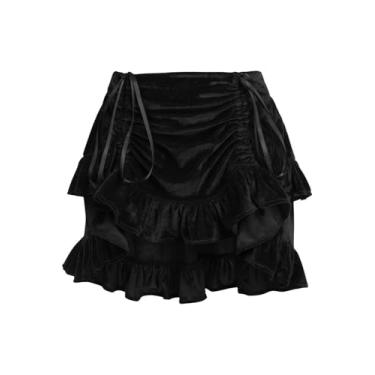 Imagem de Daisy corsets Saia feminina de veludo preto franzido, Preto, 38-44 Plus Short