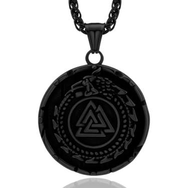 Imagem de Hoyazvet Colar nórdico viking Mjolnir Runes para homens, vintage dragão amuleto mitologia nórdica joia Valknut, com caixa de presente, Aço inoxidável, Sem Pedra Preciosa