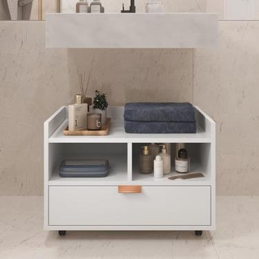 Imagem de Gabinete Armário Banheiro Organizador Com Rodízios Cobreado (Branco)