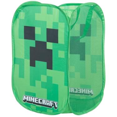 Imagem de Phoenix group AG Minecraft: Cesta de lavanderia - Creeper - cubo de pixel verde, pop-up e recolher, use como armazenamento de brinquedos, decoração de design de tema de jogo, 21,65 x 13,7 x 13,7,