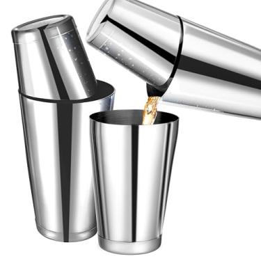 Imagem de (Pacote com 2) Coqueteleira Boston, conjunto de mistura de bebidas (510 g e 680 g) Latas de aço inoxidável pesadas, coqueteleiras e martini, utensílios essenciais e profissionais de bar para