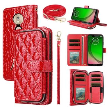 Imagem de Furiet Argyle Capa carteira para Moto G7 Play/MotoG7 Optimo XT1952DL/Tmobile Revvlry com cordão bolsa de couro PU luxuosa com zíper capa de telefone à prova de choque para Motorola MotoG7Play Moto7 G