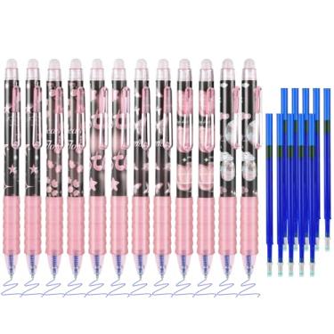 Imagem de BAYTORY Canetas apagáveis, canetas de gel retráteis de ponta fina de 0,5 mm com borracha transparente, 12 canetas de tinta azul e 10 recargas, escrita suave para anotações, palavras cruzadas (preto e