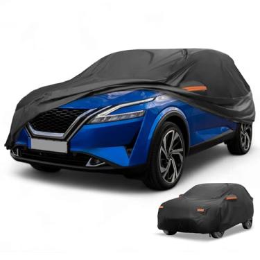 Imagem de Partuto Capa de carro à prova d'água para todos os climas, automotiva, externa, anti-UV, proteção contra chuva e sol, cobertura externa completa para Nissan Qashqai 190T-PU preta com tiras refletoras