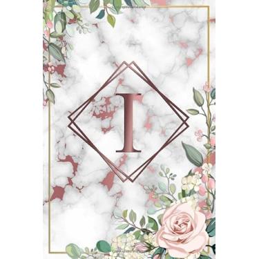 Imagem de I: Cute Floral Dot Grid Bullet Notebook with Monogram Initial Letter I for Women & Girls - Nifty Personalized Blank Journal & Diary with Dot Gridded Pages - Glossy Pink Rose Gold Marbled Pattern