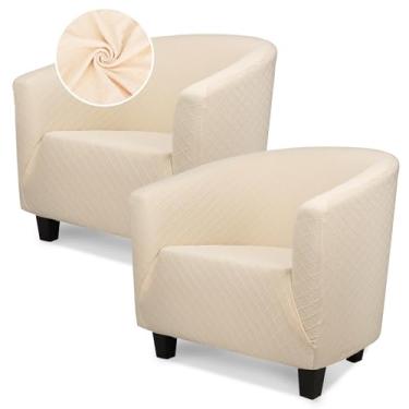 Imagem de Treaful Capas para cadeira barril, pacote com 2, 1 peça de capa de cadeira de clube bege elástica com braços, capa de poltrona redonda macia e removível para sofá, protetor de móveis para bar, sala de