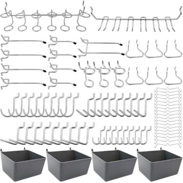 Imagem de FRIMOONY Ganchos sortidos de Pegboard com compartimentos de Pegboard, travas para organizar várias ferramentas, 80 peças