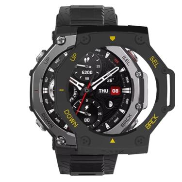 Imagem de Apto para Amazfit T-Rex 3, capa protetora de policarbonato durável à prova de choque, capa protetora de policarbonato, acessórios para smartwatch Amazfit T-Rex3 (preto amarelo)