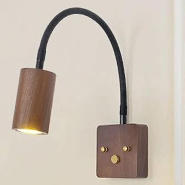 Imagem de Luminárias de parede japonesas estilo Wabi-sabi em nogueira, fonte de luz LED de 6 W, suporte para lâmpada de cabeceira ajustável livremente para sala de estar, escadas de entrada, corredor,