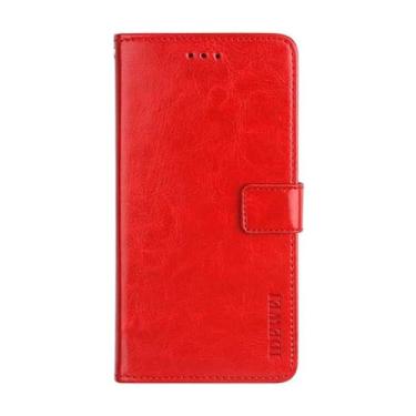 Imagem de Capa compatível com Xiaomi Redmi A2 Plus, capa com design carteira com compartimento para cartão, cor sólida clássica. Capa com suporte - vermelha