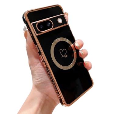 Imagem de SUYACS Capa magnética para Google Pixel 8a compatível com Magsafe Capa de telefone feminina fofa com revestimento de coração capa de proteção contra quedas de carga sem fio macia Slim Fit galvanizado