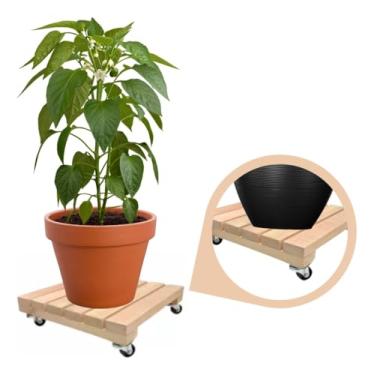 Imagem de Suporte Para Vaso Planta Botijão Madeira Reforçada Carrinho