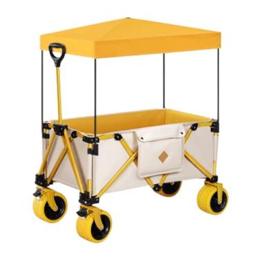 Imagem de carroça Carrinho de vagão com rodas carrinho de vagão dobrável com dossel jardim carrinho de mão portátil com bolso para transportar cargas pesadas dobrável
