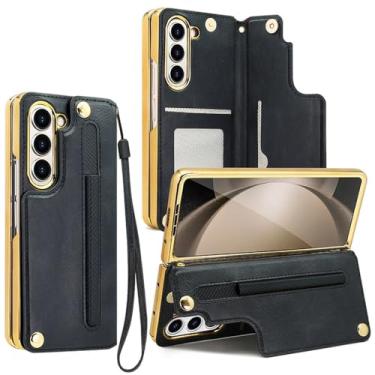 Imagem de Capa de couro tipo carteira para Samsung Galaxy Z Fold 6 com protetor de tela, preta, para Samsung Z Fold6