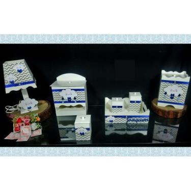 Imagem de Kit Higiene bebê Mdf decorado 7 pçs - CHUVA DE AMOR CHEVRON CINZA - Fl
